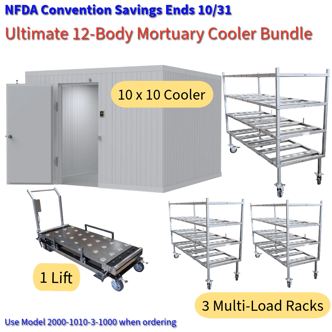12 - Body Mortuary Storage Bundle + Mortuary Lift System - American Mortuary Coolers & Equipments