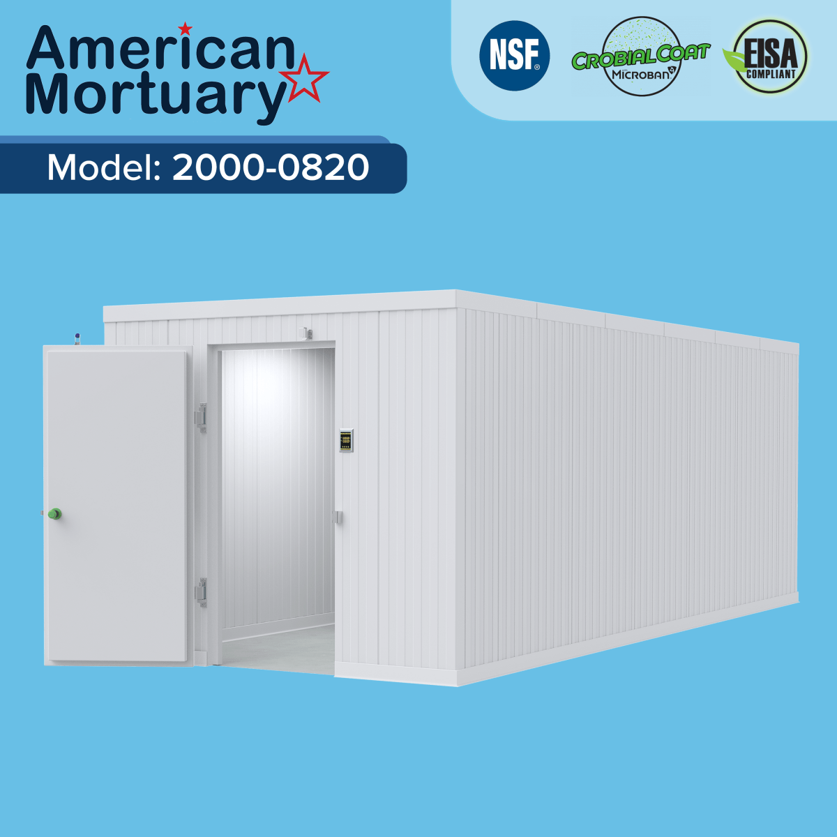 Large capacity 8x20 mortuary cooler for hospitals and morgues