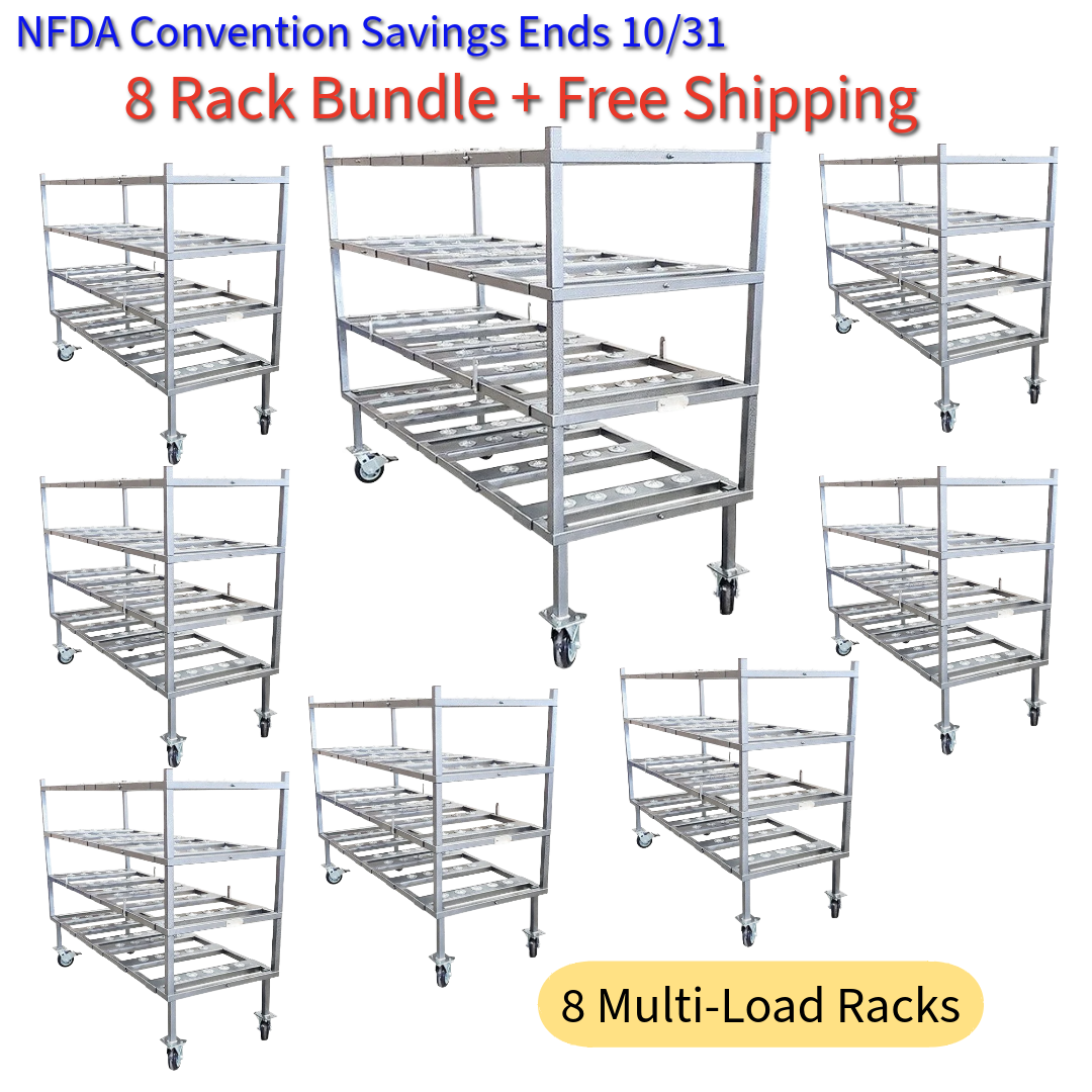 Stainless steel mortuary racks installed inside insulated walk-in mortuary cold room, designed for funeral home and morgue use.