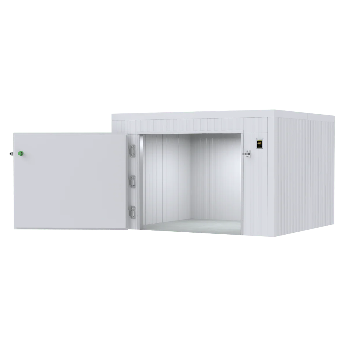 Stainless steel mortuary racks installed inside insulated walk-in mortuary cold room, designed for funeral home and morgue use.