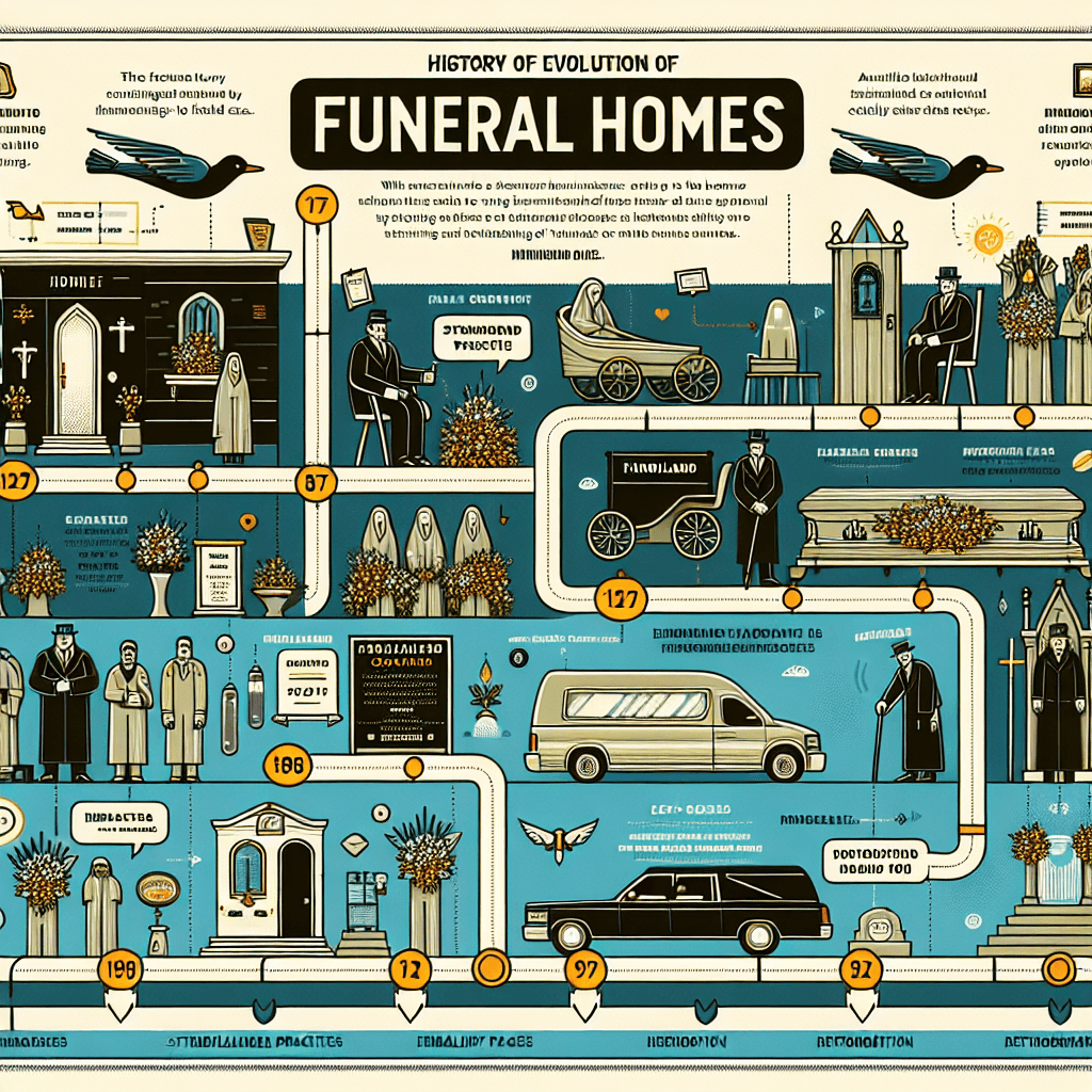 Infographic depicting the history and evolution of funeral homes from ancient practices to modern techniques.