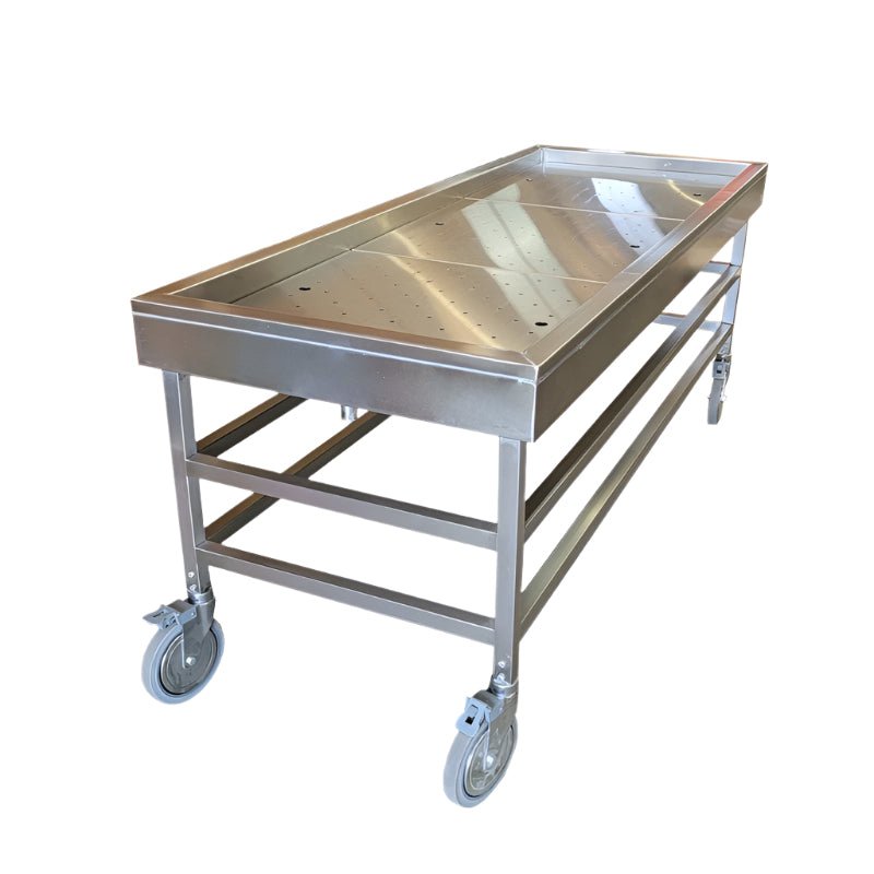 “Next-generation hydraulic embalming table with stainless steel design and adjustable height, built for funeral prep rooms 2026”