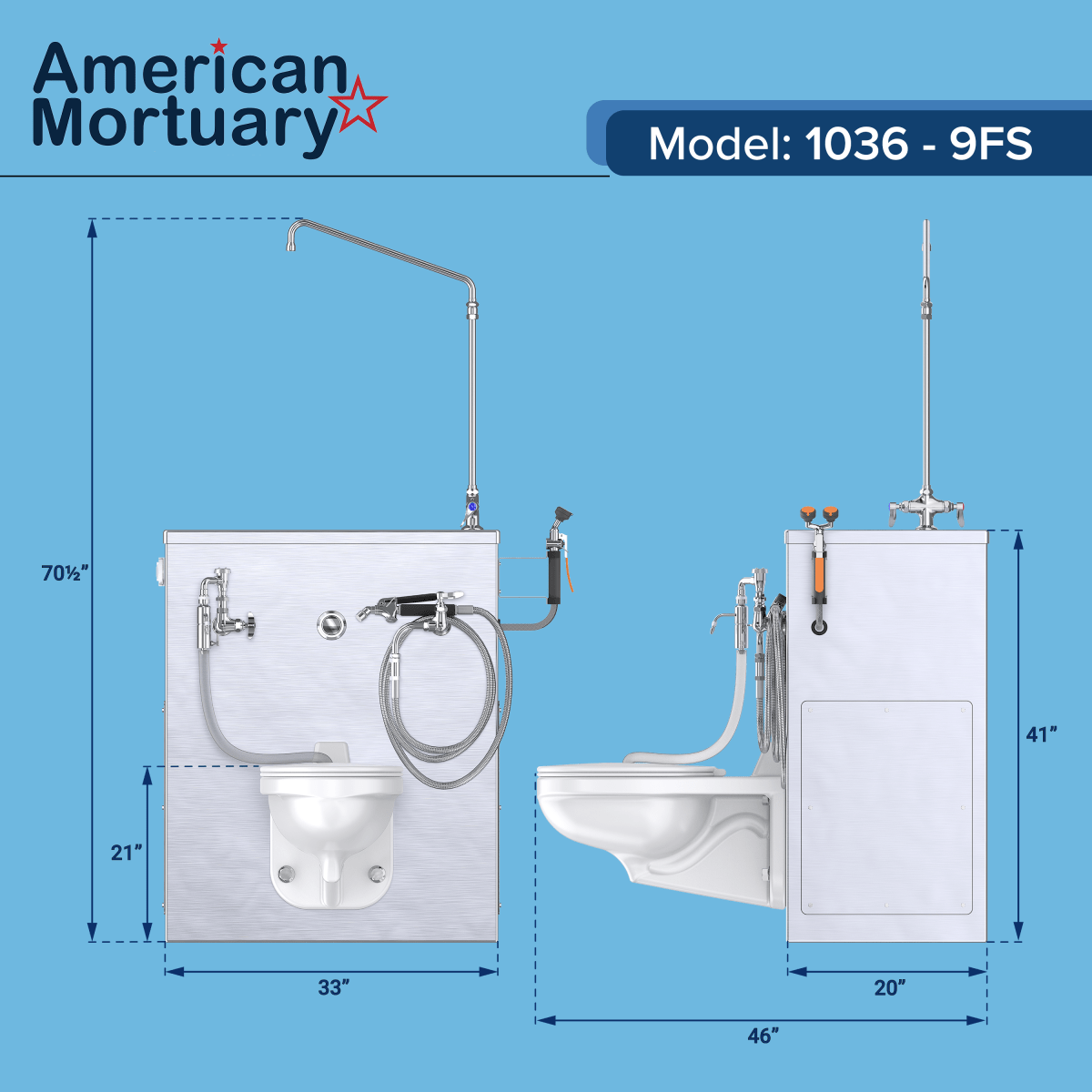 1036 - 9FS Freestanding Embalming Station | Prep Room Authority - American Mortuary Coolers & Equipments