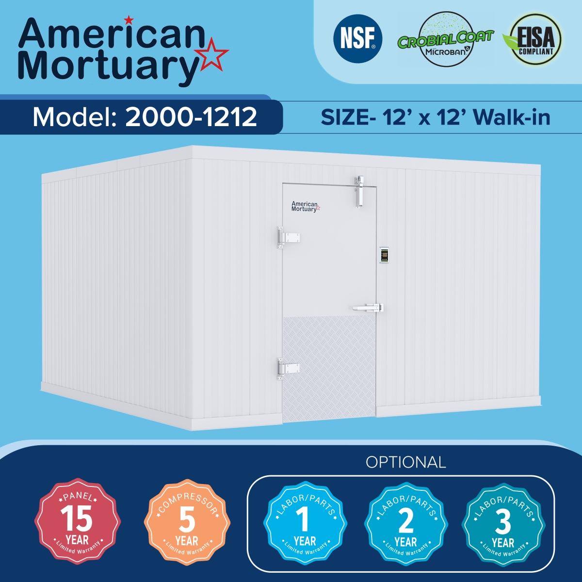 ❄️ 12x12 Walk - In Mortuary Cooler – Model 2000 - 1212 - American Mortuary Coolers & Equipments