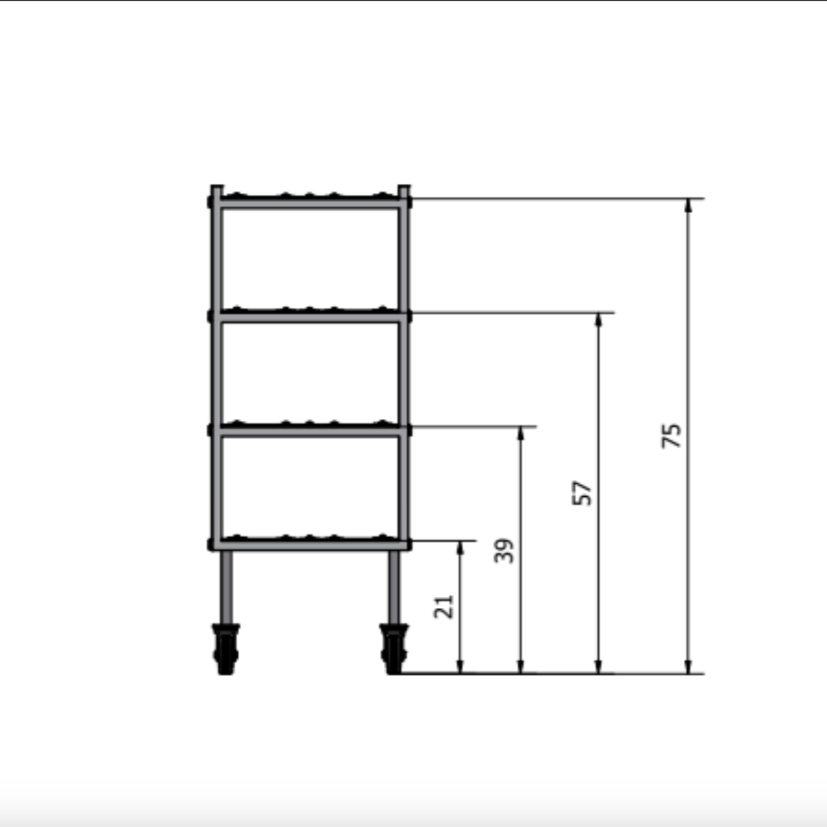 American Mortuary 3 Tier Multi-Directional Rack with leveling feet option for stationary installation