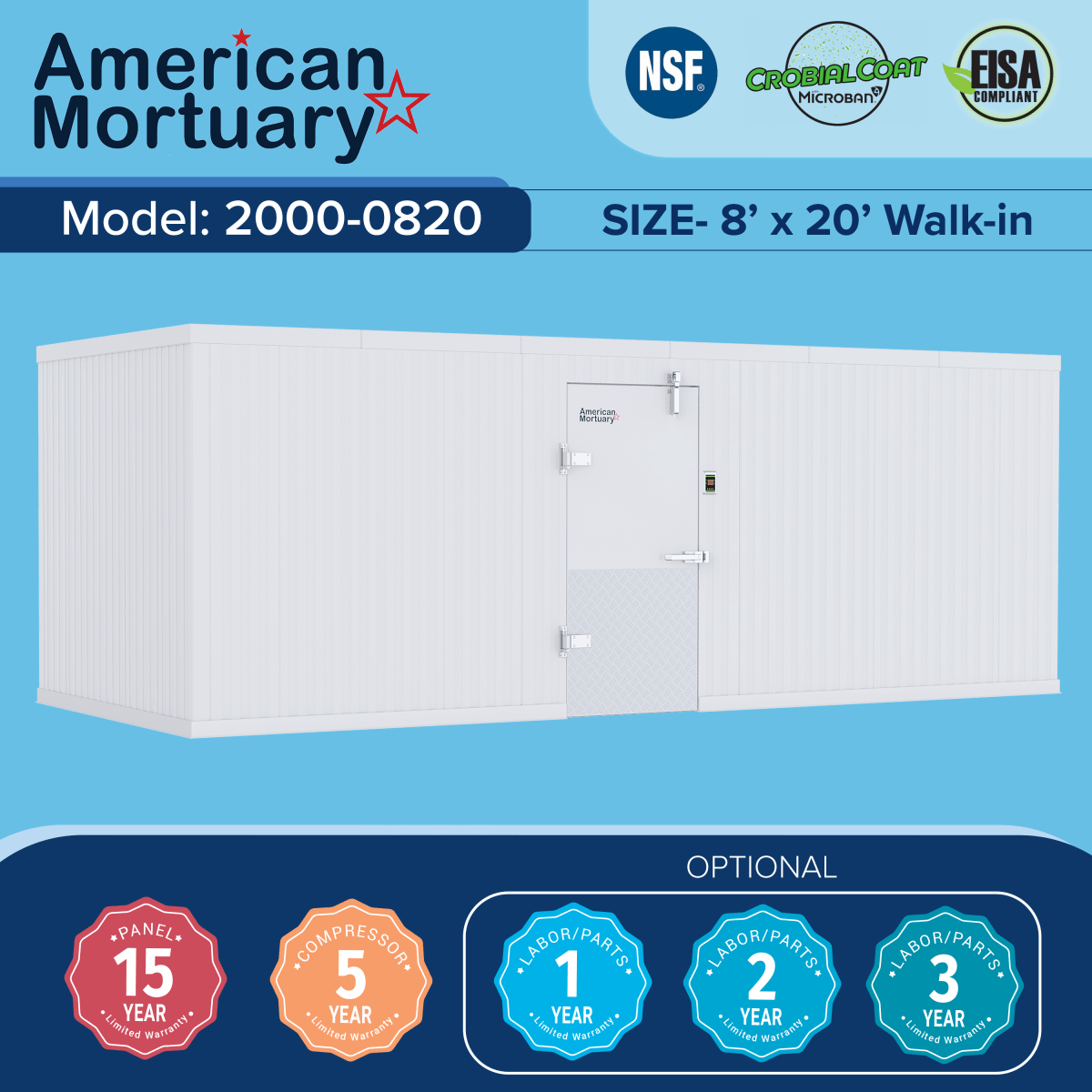 ❄️ 8x20 Walk - In Mortuary Cooler – Model 2000 - 0820 - American Mortuary Coolers & Equipments