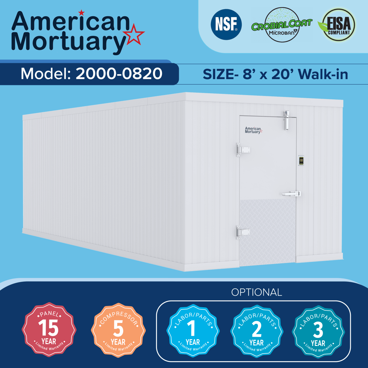 ❄️ 8x20 Walk - In Mortuary Cooler – Model 2000 - 0820 - American Mortuary Coolers & Equipments