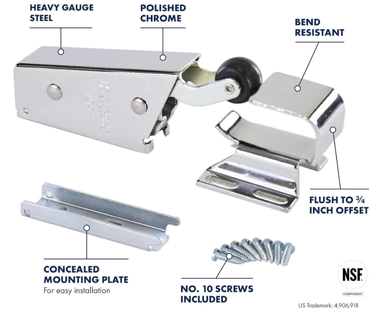 Kason 1095 Spring Action Door Closer and Adjustable Wide-Hook, Flush to 3/4 Inch Offset (Sold Individually) - American Mortuary Coolers Powered by Funeral Source One Supply Company 