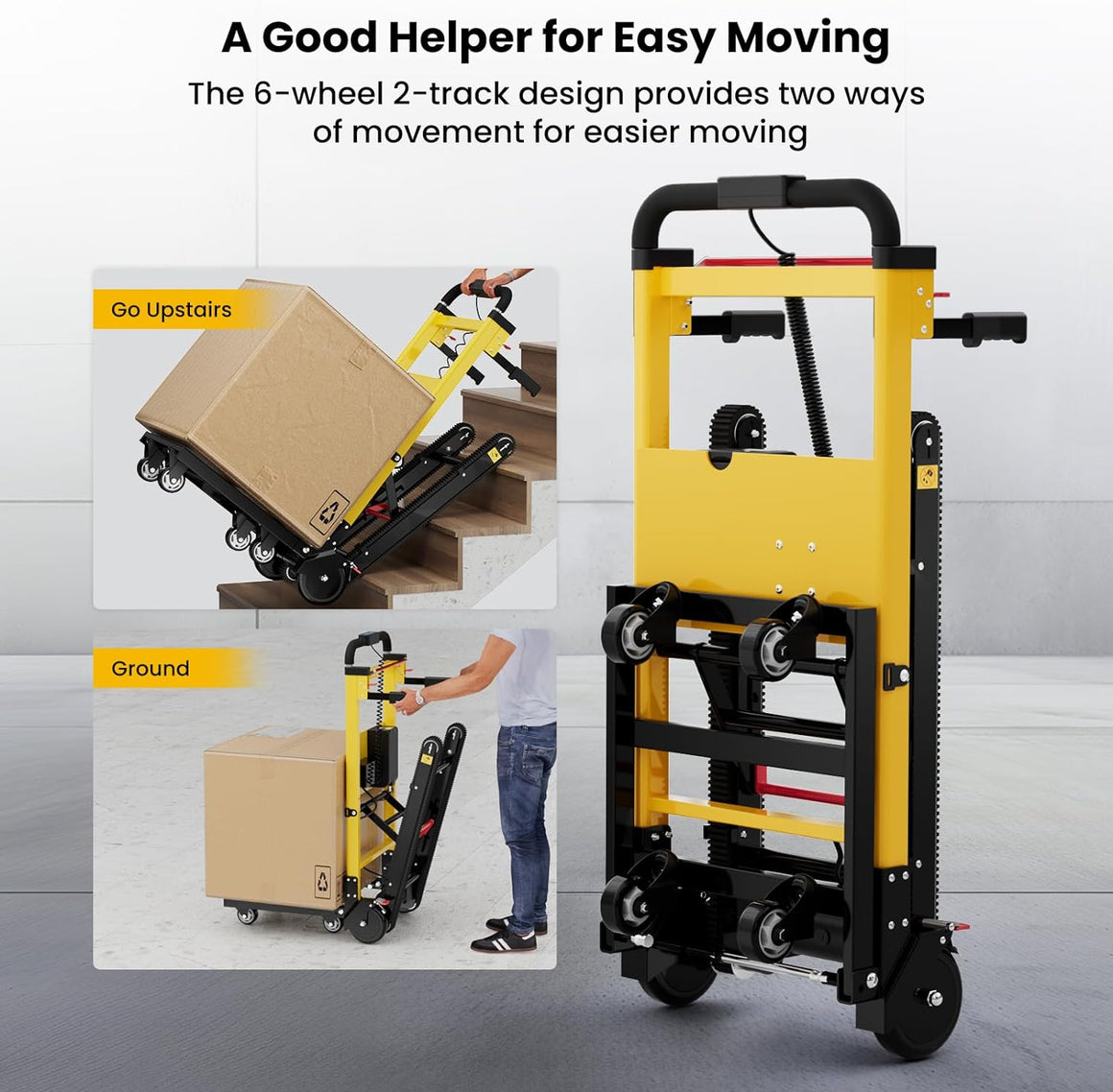 Durable wheels and tracks ensure smooth and stable operation of the reliable powered hand truck.