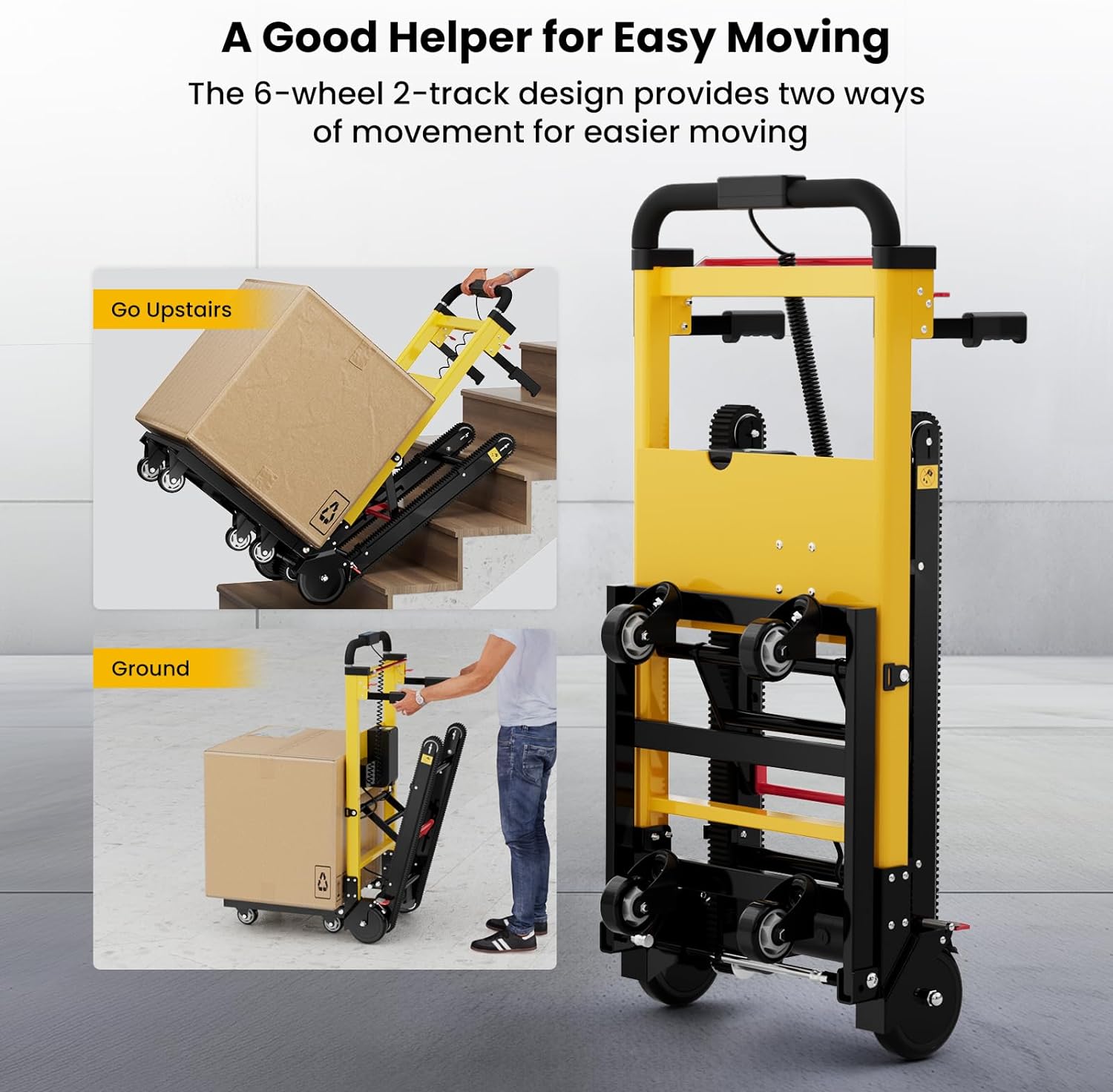 Durable wheels and tracks ensure smooth and stable operation of the reliable powered hand truck.