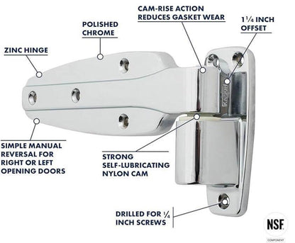 Kason 1245 Reversible Cam-Rise Hinge, 1 to 1/4 Inch Offset (Sold individually) - American Mortuary Coolers Powered by Funeral Source One Supply Company 