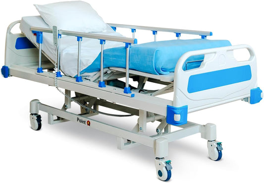 MS-P3 USA-made electric hospital bed with adjustable settings and locking casters.