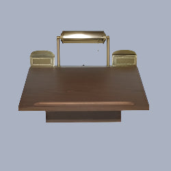 Quality wall-mounted funeral register desk with wood grain Formica.