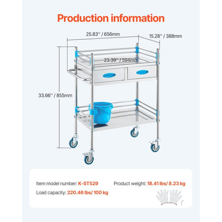 Durable Stainless Steel Instrument Cart - American Mortuary Coolers & Equipments
