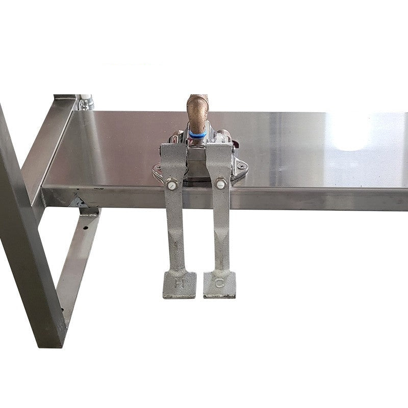 Side view of AME 1035-06-4 foot pedal sink station with optional emergency eyewash.