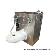 THE PREP ROOM AUTHORITY'S 1036-9FS EMBALMING STATION, ENGINEERED WITH AN INTEGRATED MOUNTED TOILET AND SPLASH GUARD.

