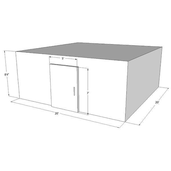 Photo of a 20x20 walk-in cadaver storage unit, highlighting its large capacity for up to 60 bodies.