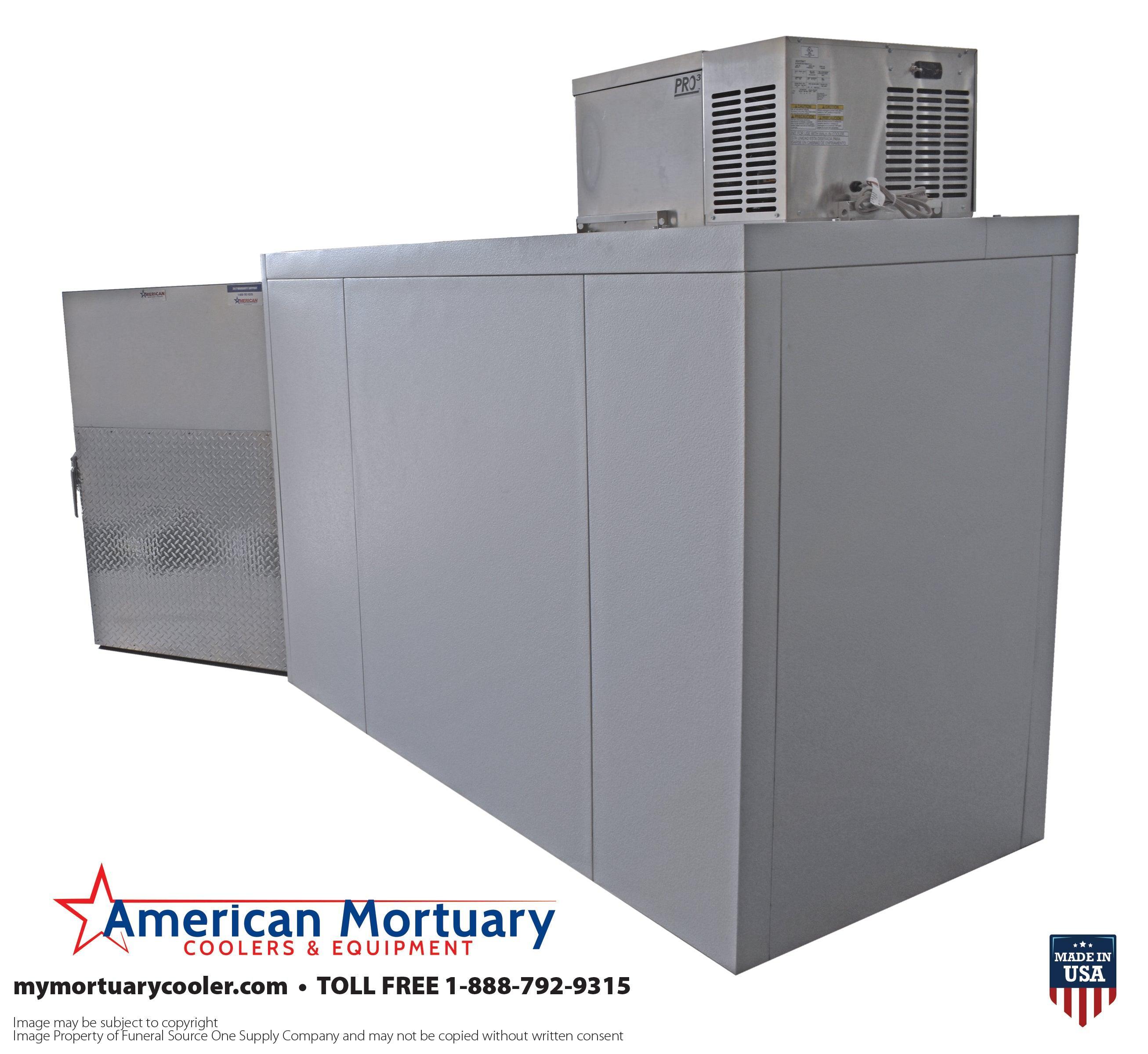 Image of an American-made oversized 2-body mortuary cooler, highlighting its premium cadaver storage.