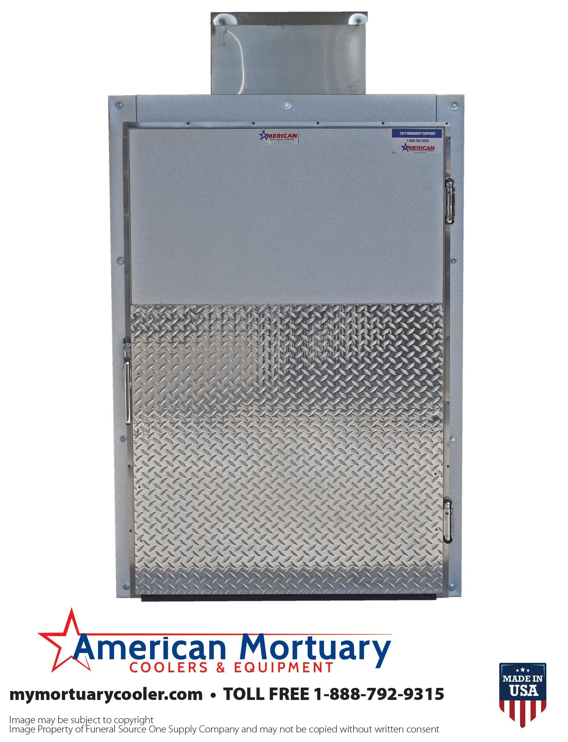 Oversized 2-body mortuary refrigerator, showcasing its commercial-grade cadaver storage for prep rooms
