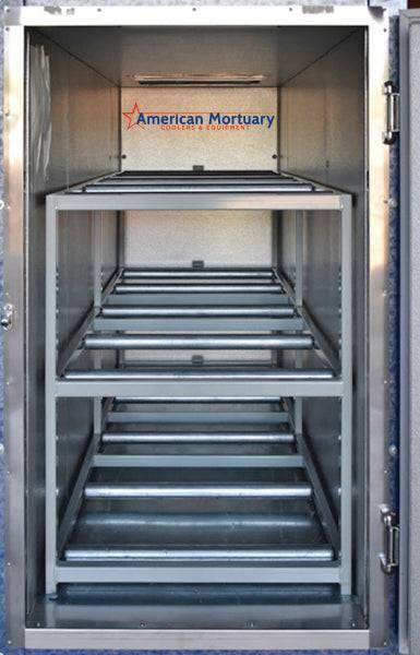 3 Body Mortuary Cooler AMC Model 3B with Interior Rolling Rack - American Mortuary Coolers & Equipments
