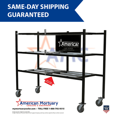 3-Tier Side Loading American Mortuary Rack Model 3TSL - American Mortuary Coolers Powered by Funeral Source One Supply Company 