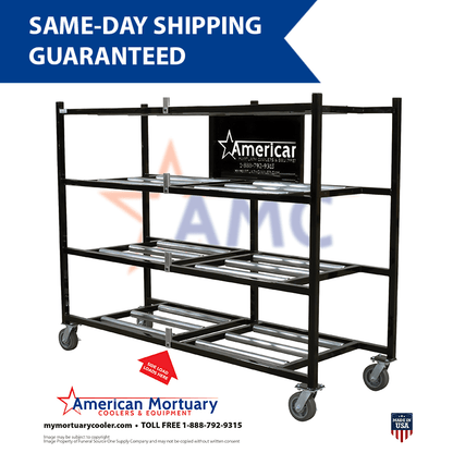 Affordable 4-Tier Side Loading Mortuary Roller Rack | Mortuary Cooler Storage - American Mortuary Coolers Powered by Funeral Source One Supply Company 