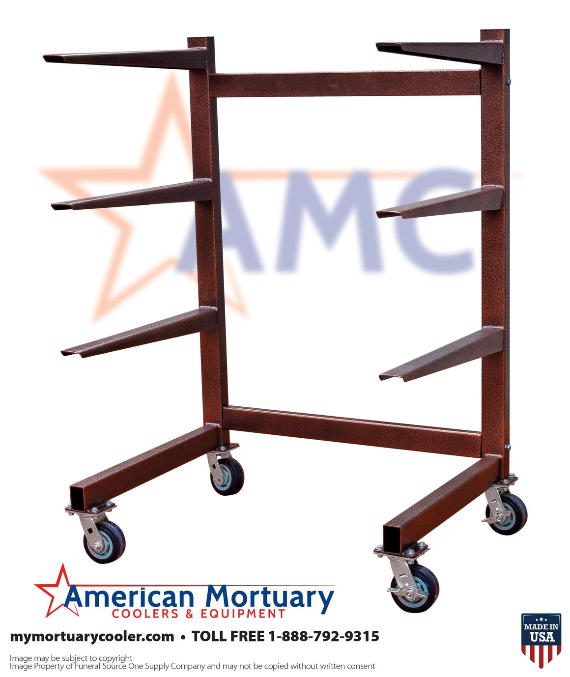 #4T-C Mortuary Storage Rack | 4-Tier Cantilever | Body Trays, Caskets, Cremation Storage - American Mortuary Coolers Powered by Funeral Source One Supply Company 