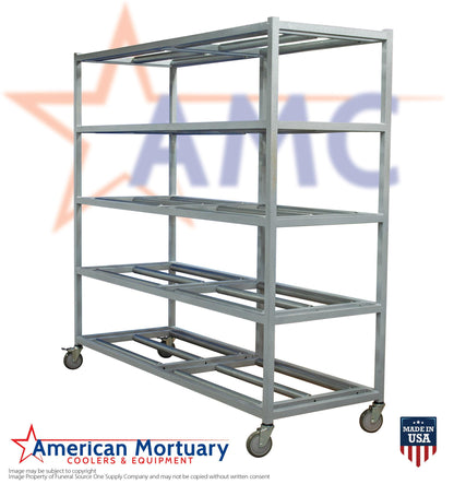 5 Tier Side Loading Mortuary Roller Rack | Low Profile | Heavy Duty - American Mortuary Coolers Powered by Funeral Source One Supply Company 