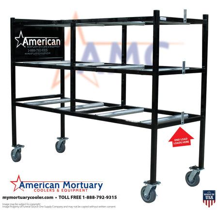 Heavy-Duty 3-Tier End Loading Mortuary Rack for Funeral Homes, Crematoriums, and Mortuary Coolers