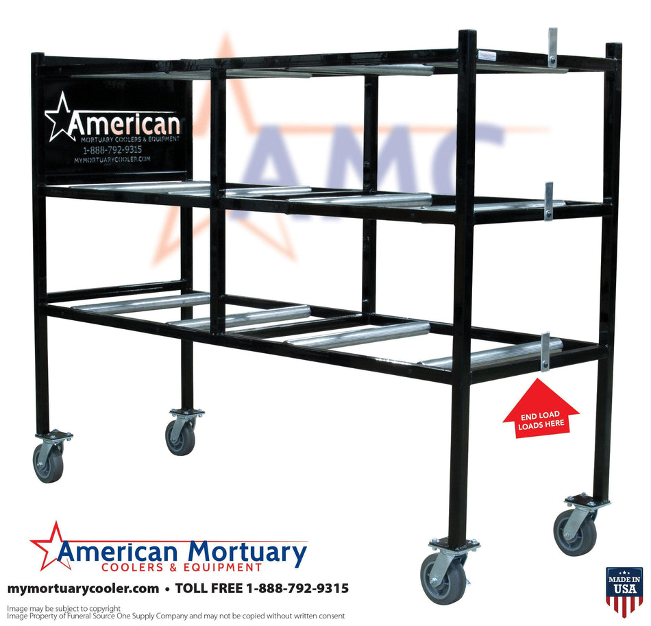 Heavy-Duty 3-Tier End Loading Mortuary Rack for Funeral Homes, Crematoriums, and Mortuary Coolers