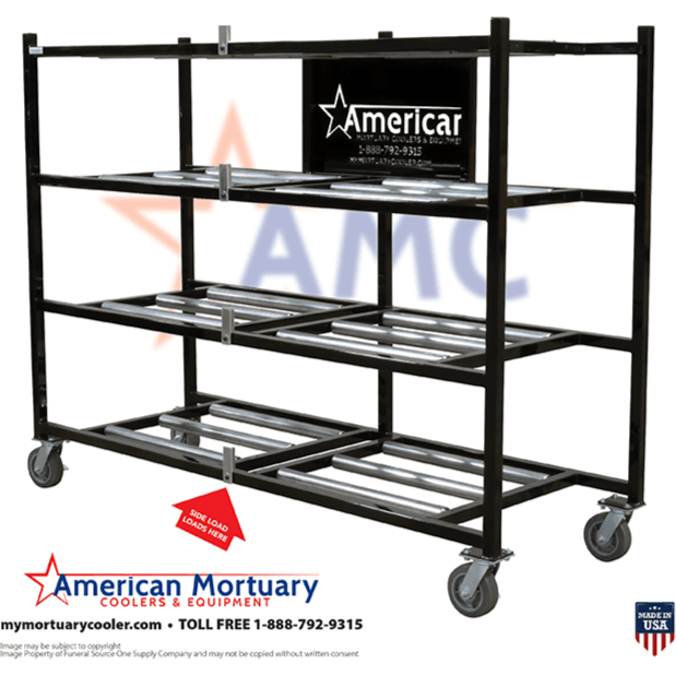Model 2000-4TSL OSHA approved four tier side loading mortuary rack
